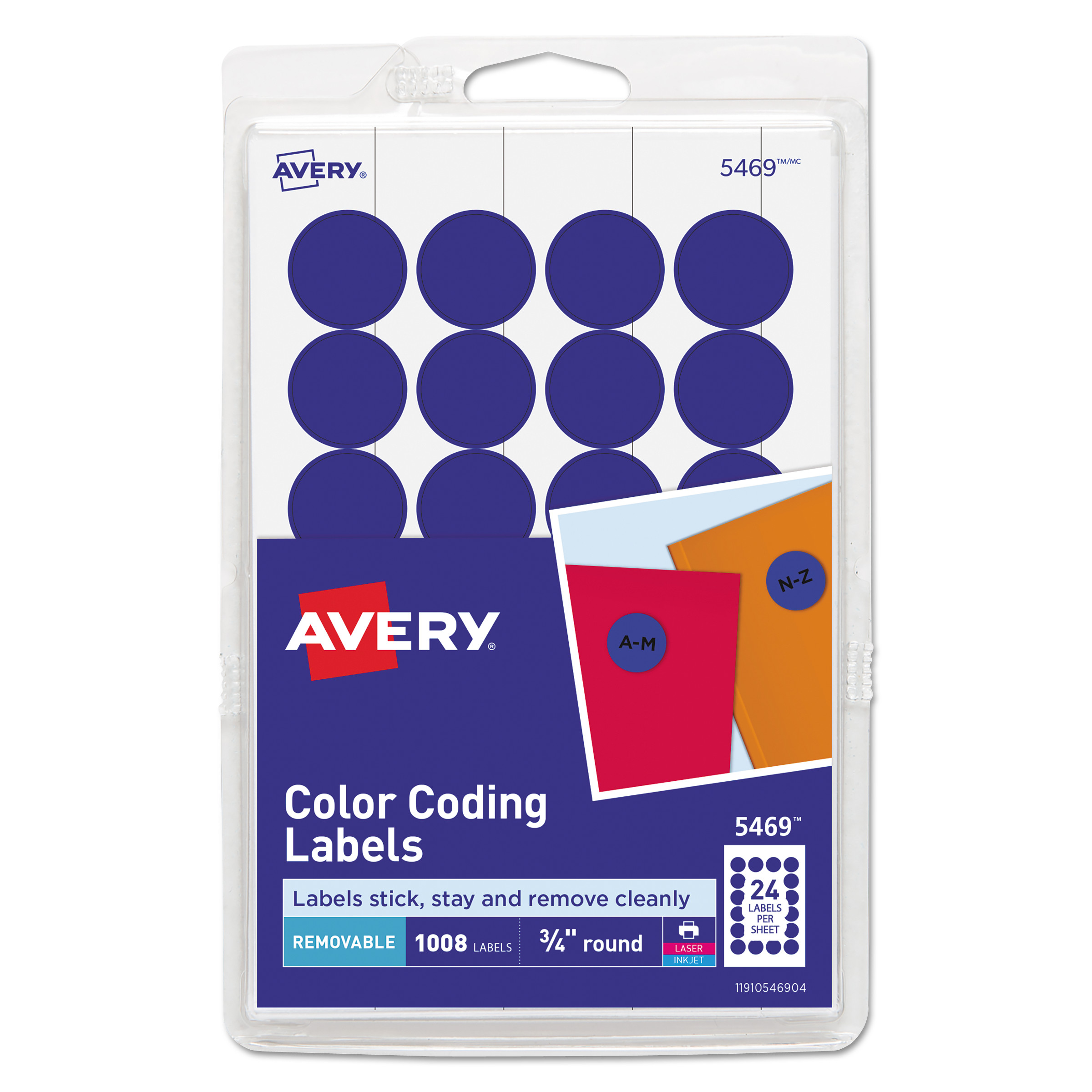 Avery AVE05469 Printable Removable Color-Coding Labels, 3/4" dia, Dark Blue, 1008/Pack