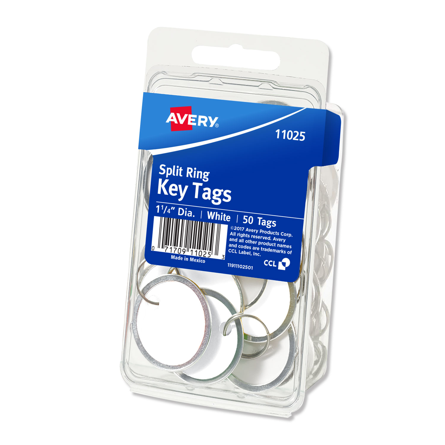 Avery AVE11025 Key Tags with Split Ring, 1 1/4 dia, White, 50/Pack
