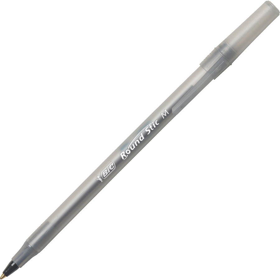 BIC BICGSM11BK Round Stic Xtra Life Stick Ballpoint Pen, 1mm, Black Ink, Smoke Barrel, Dozen
