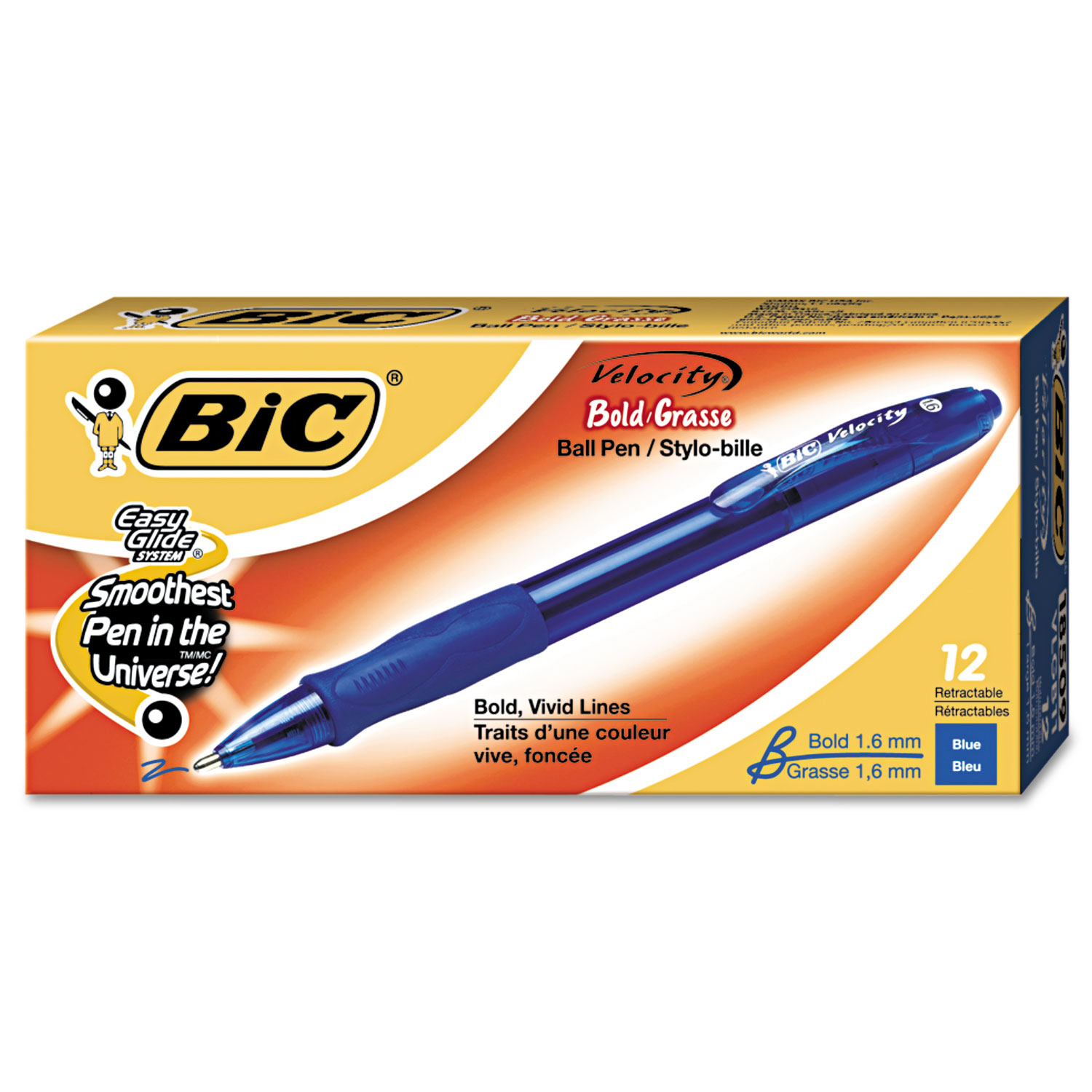 BIC BICVLGB11BE Velocity Retractable Ballpoint Pen, 1.6mm, Blue Ink, Trans Blue Barrel, Dozen