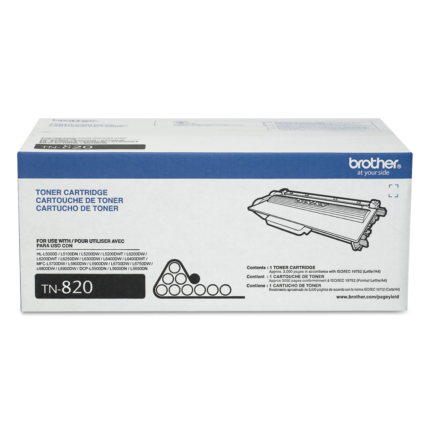 Brother BRTTN820 TN820 Toner, 3000 Page-Yield, Black