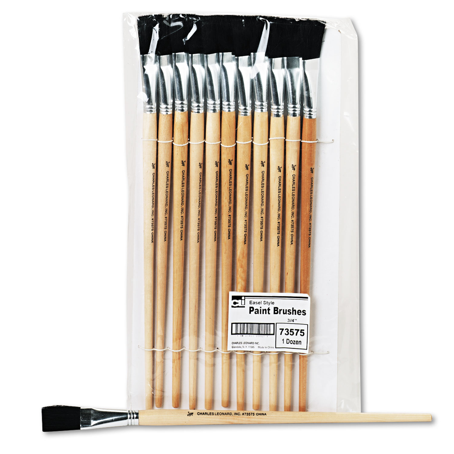Charles Leonard LEO73575 Long Handle Easel Brush, Size 18, Natural Bristle, Flat, 12/Pack