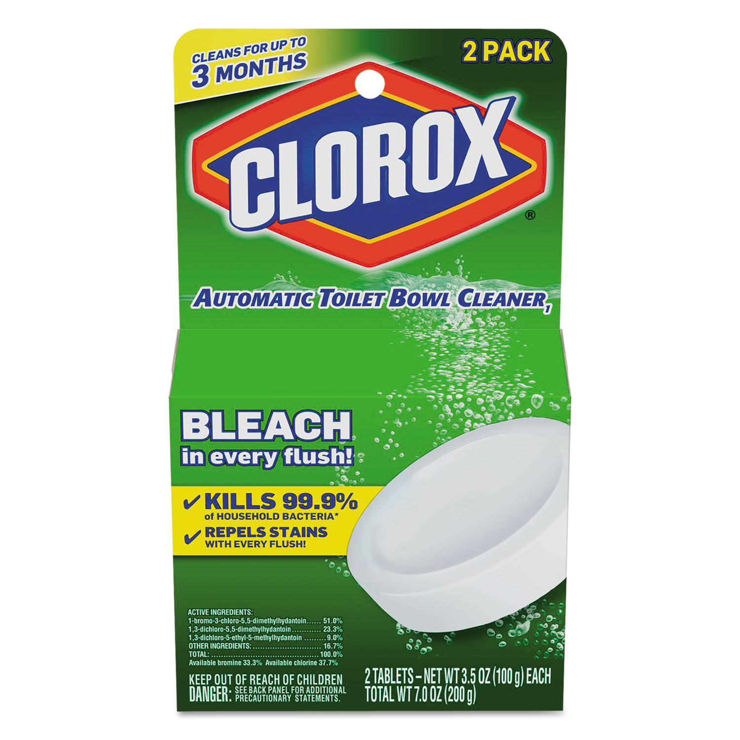 Clorox CLO30024CT Automatic Toilet Bowl Cleaner, 3.5 oz Tablet, 2/Pack, 6 Packs/Case