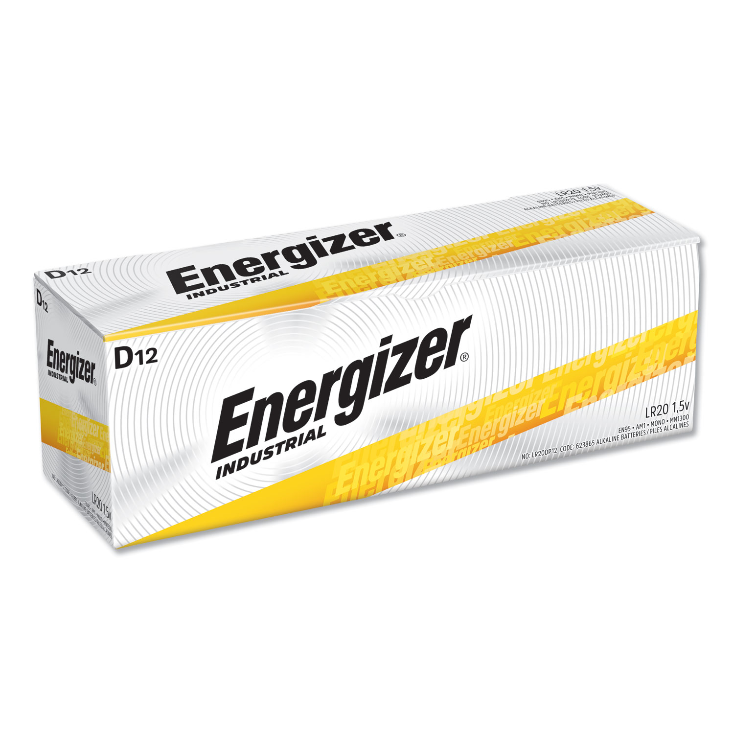 Energizer EVEEN95 Industrial Alkaline Batteries, D, 12 Batteries/Box