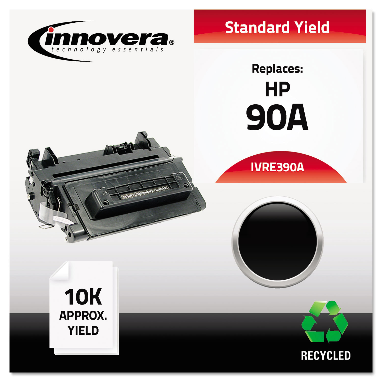 Innovera IVRE390A Remanufactured CE390A (90A) Toner, 10000 Page-Yield, Black