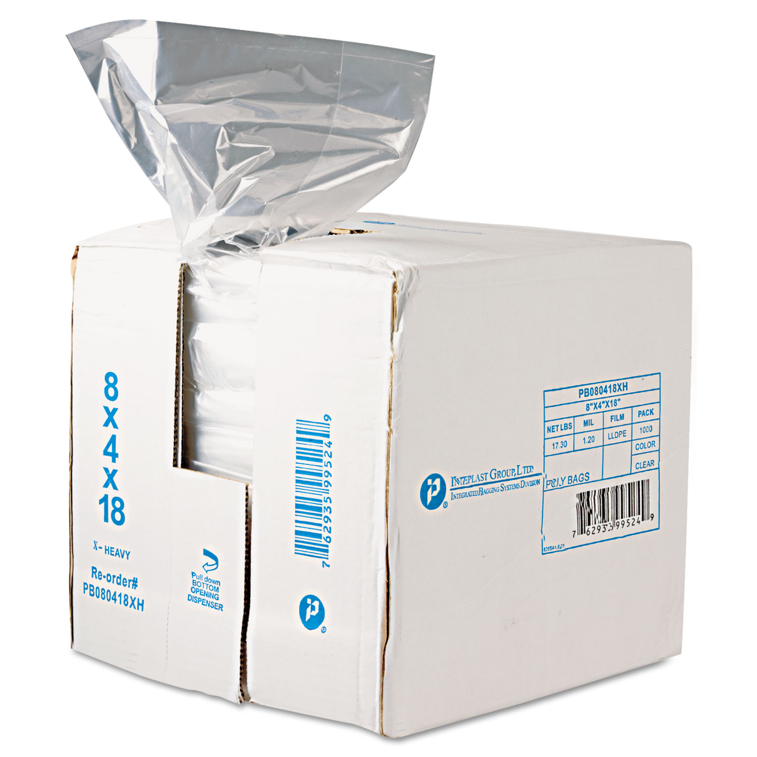 Inteplast Group IBSPB080418R Get Reddi Food & Poly Bag, 8 x 4 x 18, 8-Quart, 0.68 Mil, Clear, 1000/Case