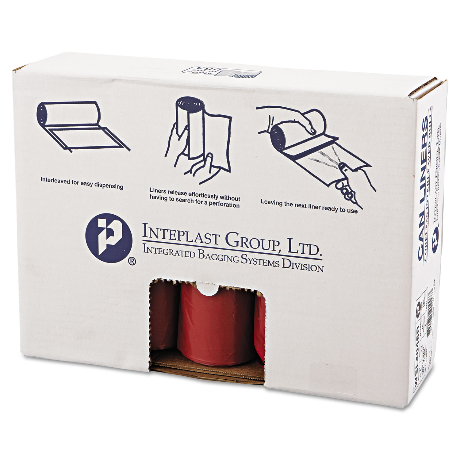 Inteplast Group IBSSL4046R Low-Density Can Liner, 40 x 46, 45gal, 1.3mil, Red, 20/Roll, 5 Rolls/Case