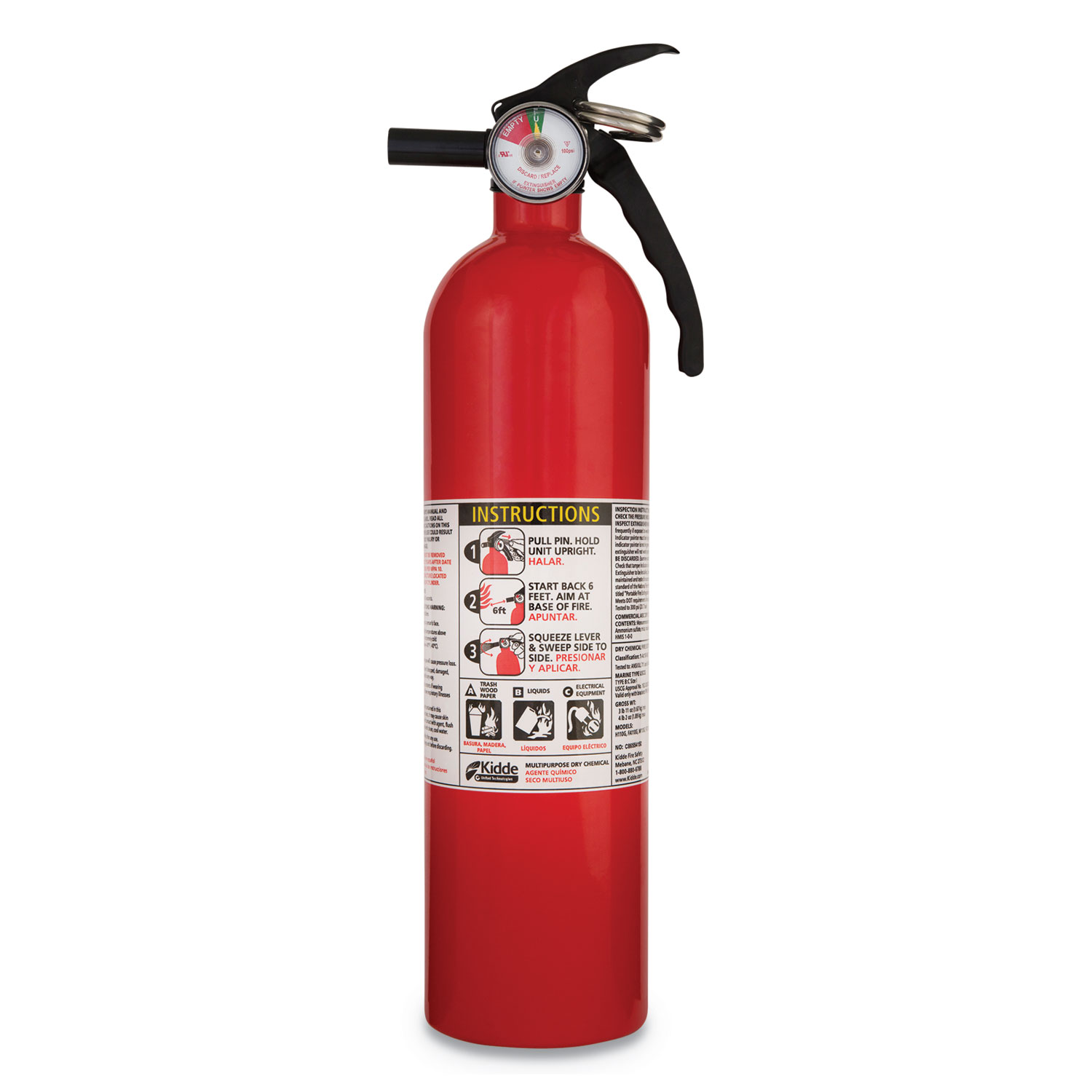 Kidde KID466142MTL Full Home Fire Extinguisher, 2.5lb, 1-A, 10-B:C