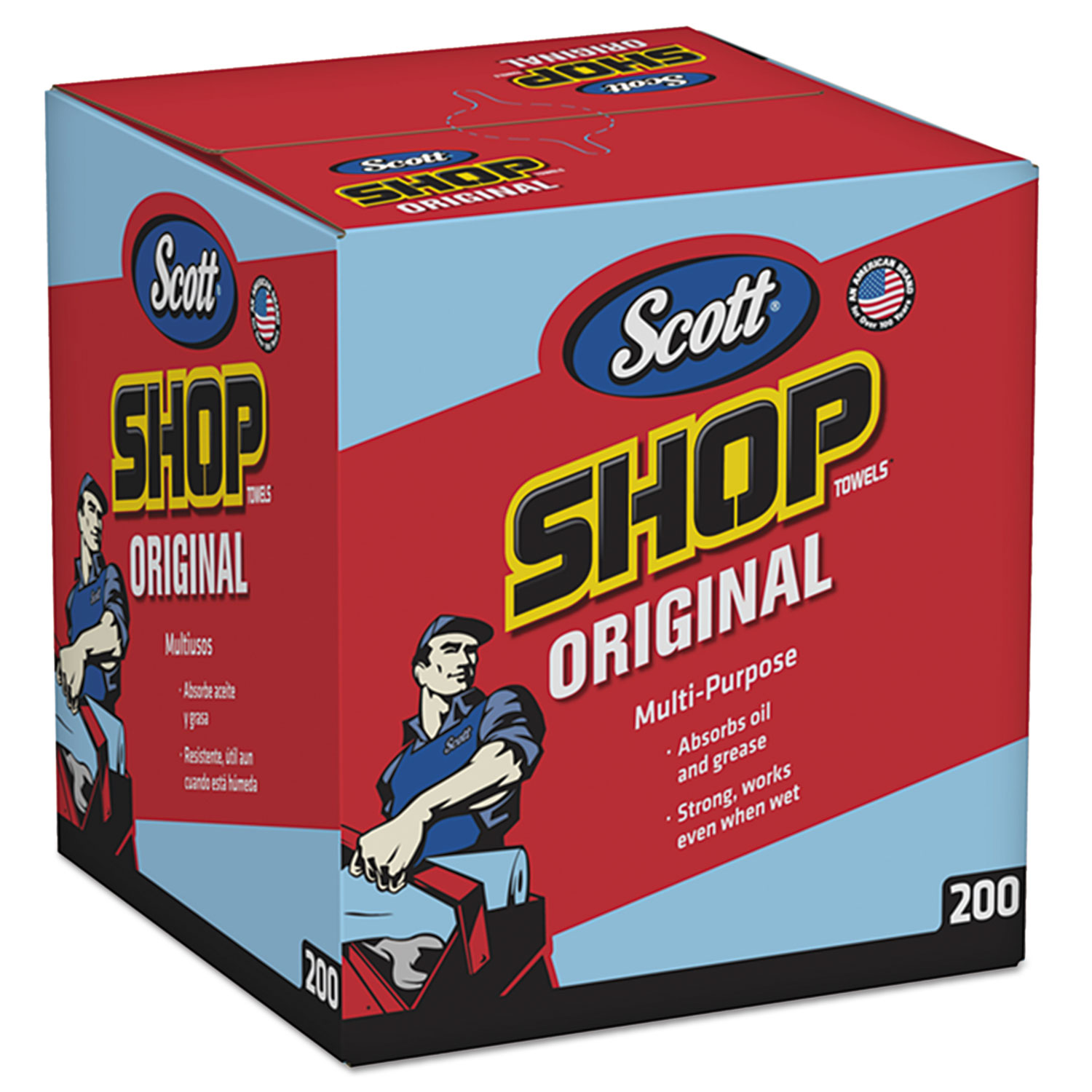 Scott KCC75190 Shop Towels, POP-UP Box, Blue, 10 x 12, 200/Box, 8 Boxes/Case