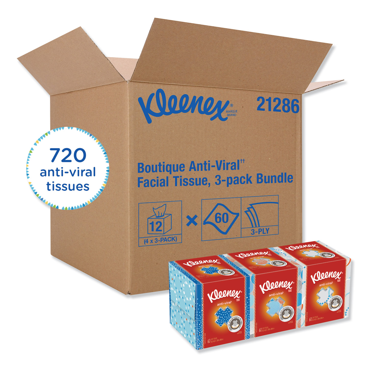 Kleenex KCC21286CT Boutique Anti-Viral Facial Tissue, 3Ply, Pop-Up Box