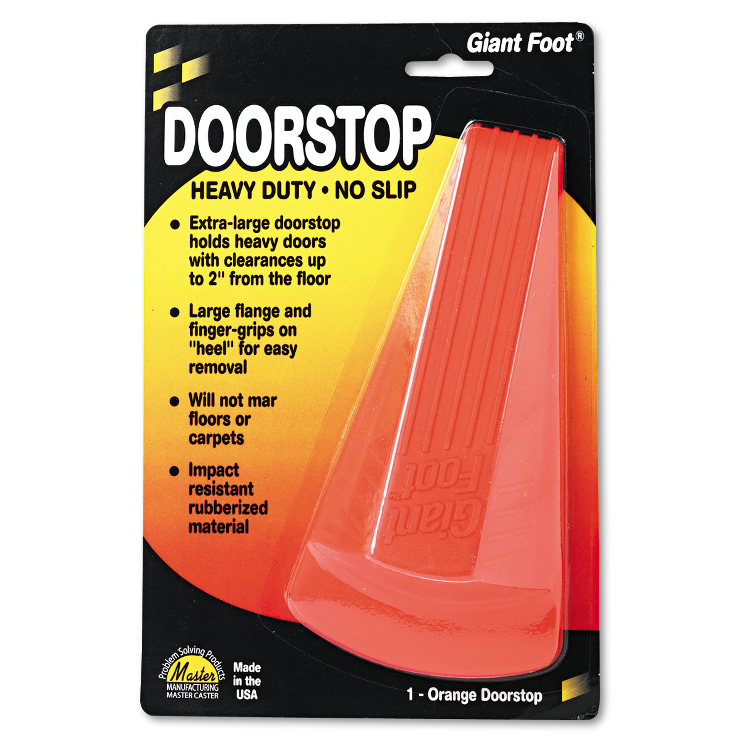 Master Caster MAS00965 Giant Foot Doorstop, No-Slip Rubber Wedge, 3 1/2w x 6 3/4d x 2h, Safety Orange