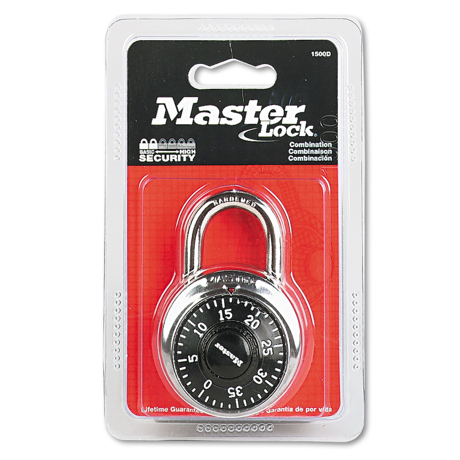 Master Lock MLK1500D Combination Lock, Stainless Steel, 1 7/8" Wide, Black Dial