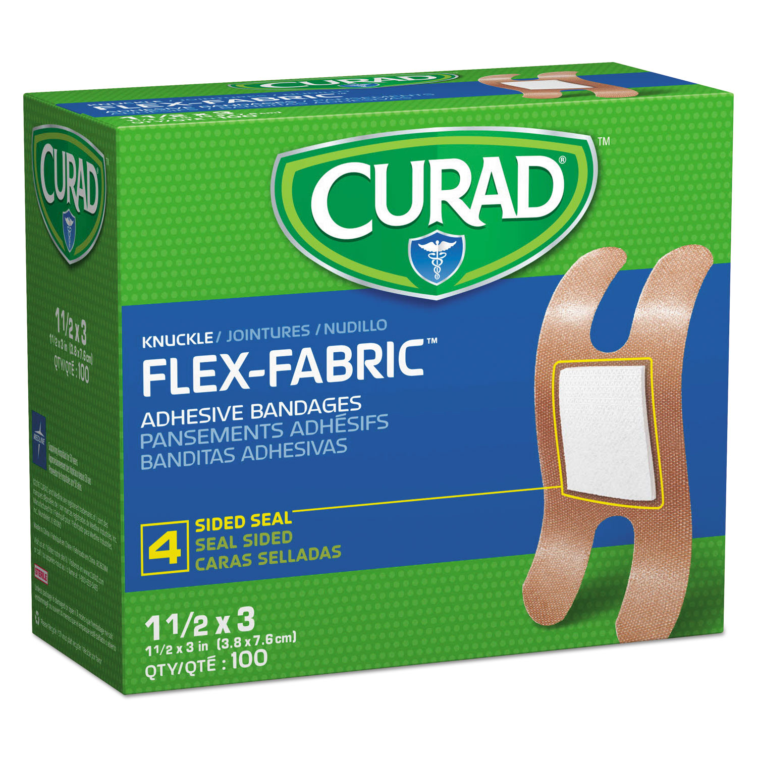 Curad MIINON25510 Flex Fabric Bandages, Knuckle, 100/Box