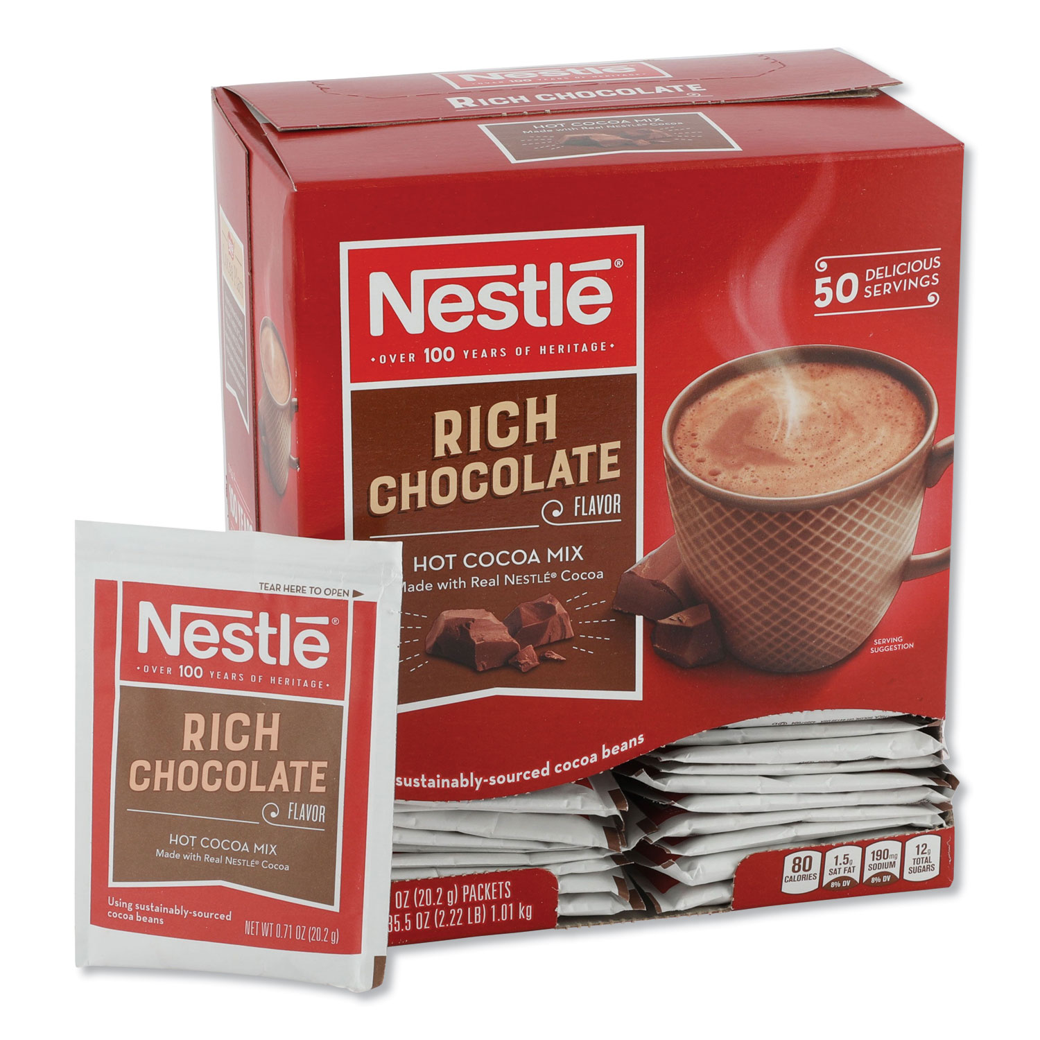Nestlé NES25485 Hot Cocoa Mix, Rich Chocolate, .71oz, 50/Box