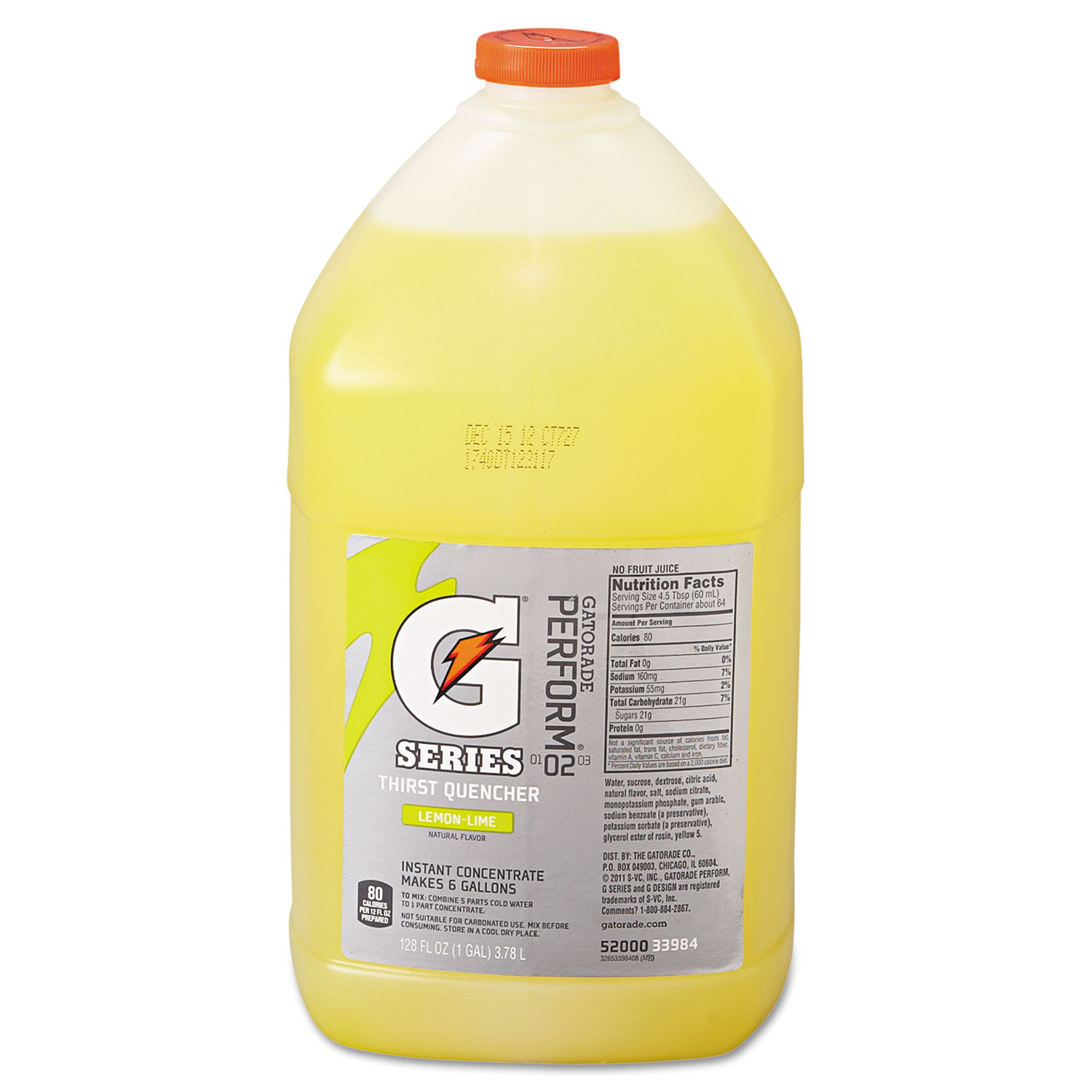 Gatorade 308-03984 Liquid Concentrate, Lemon-Lime, One Gallon Jug, 4/Carton