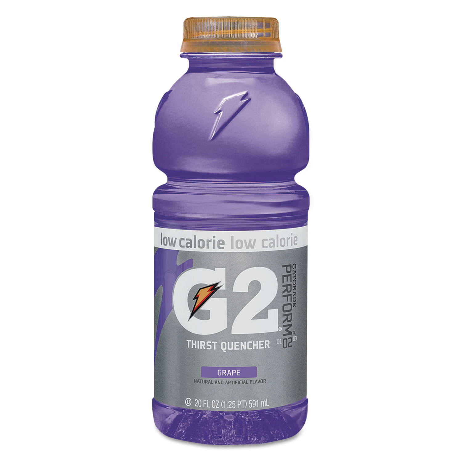 Gatorade 308-12204 G2 Perform 02 Low-Calorie Thirst Quencher, Grape, 20 oz Bottle, 24/Case