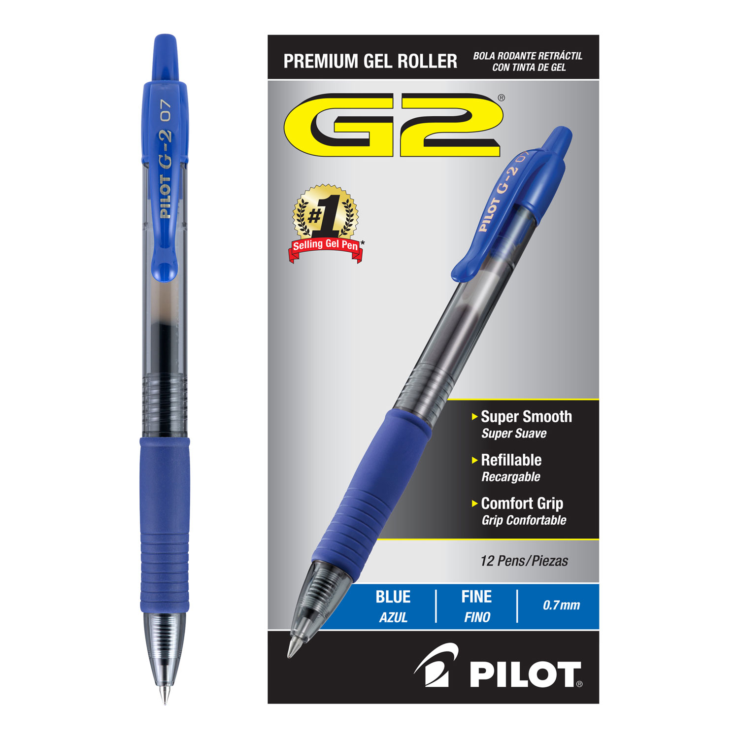 Pilot PIL31021 G2 Premium Retractable Gel Pen, 0.7mm, Blue Ink, Smoke Barrel, Dozen