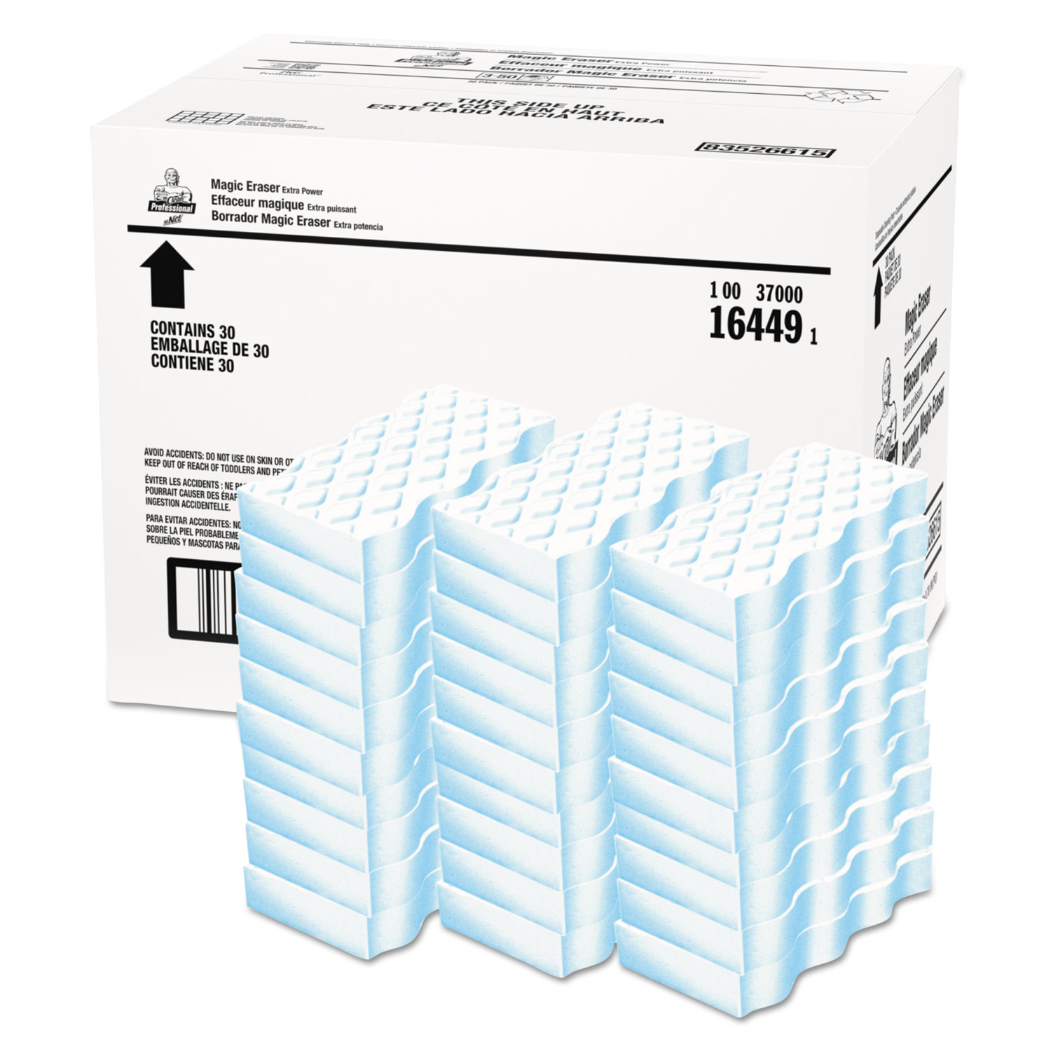 Mr. Clean PGC16449 Magic Eraser Extra Durable, 4 3/5" x 2 2/5", 7/10" Thick, White, 30/Case