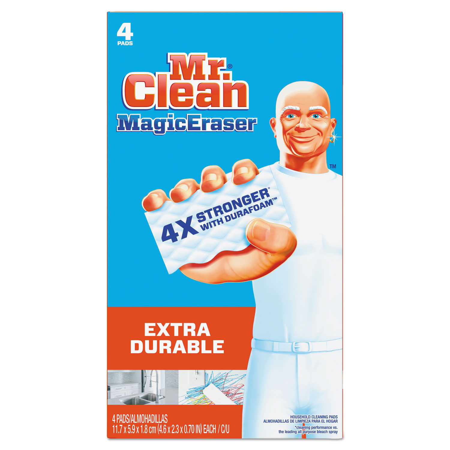 Mr. Clean PGC82038CT Magic Eraser Extra Durable, 4 3/5" x 2 2/5", 4/Box, 8 Boxes/Case