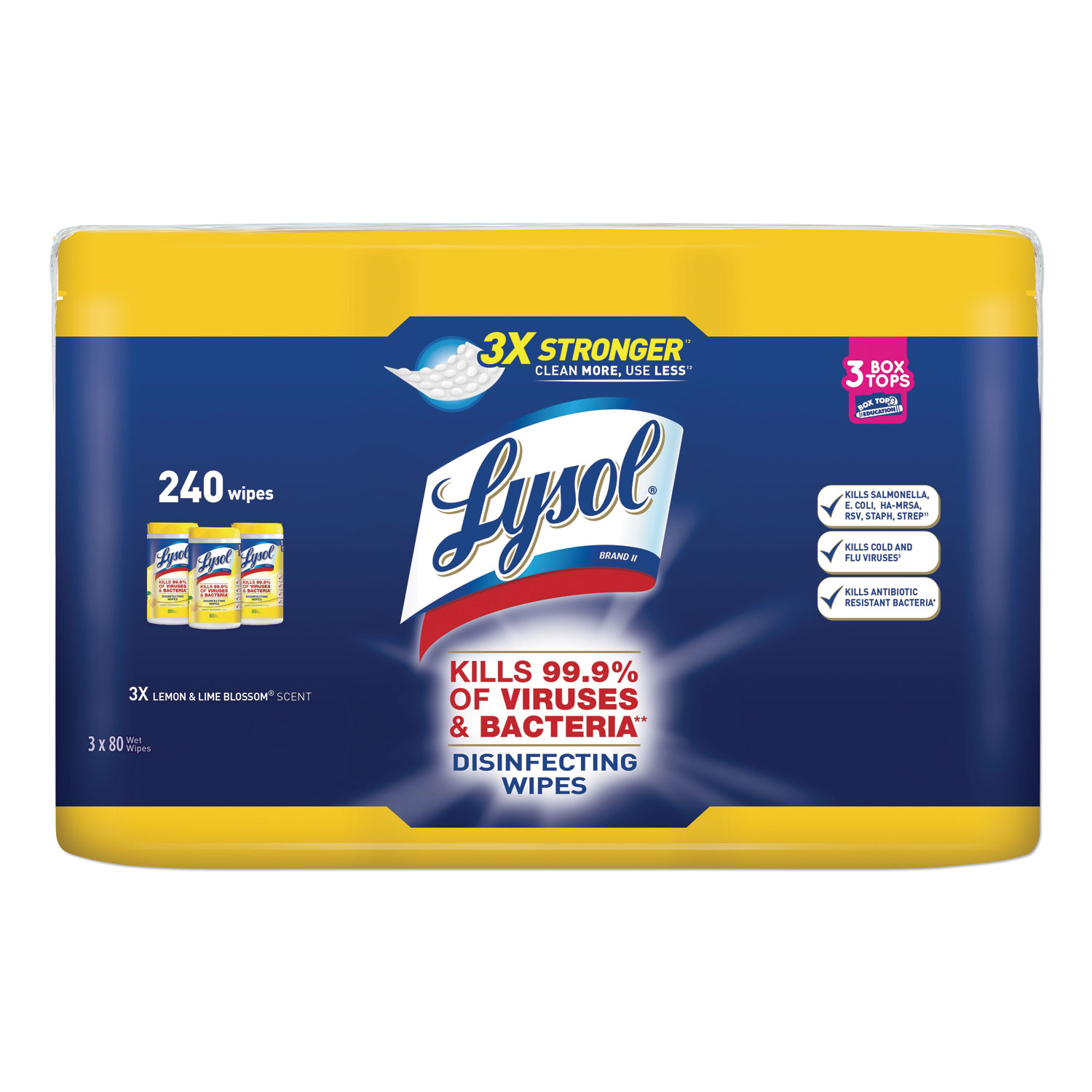 LYSOL Brand RAC84251CT Disinfecting Wipes, 7x8, Lemon and Lime Blossom, 80/Canister, 3/Pack, 2 Packs/CT