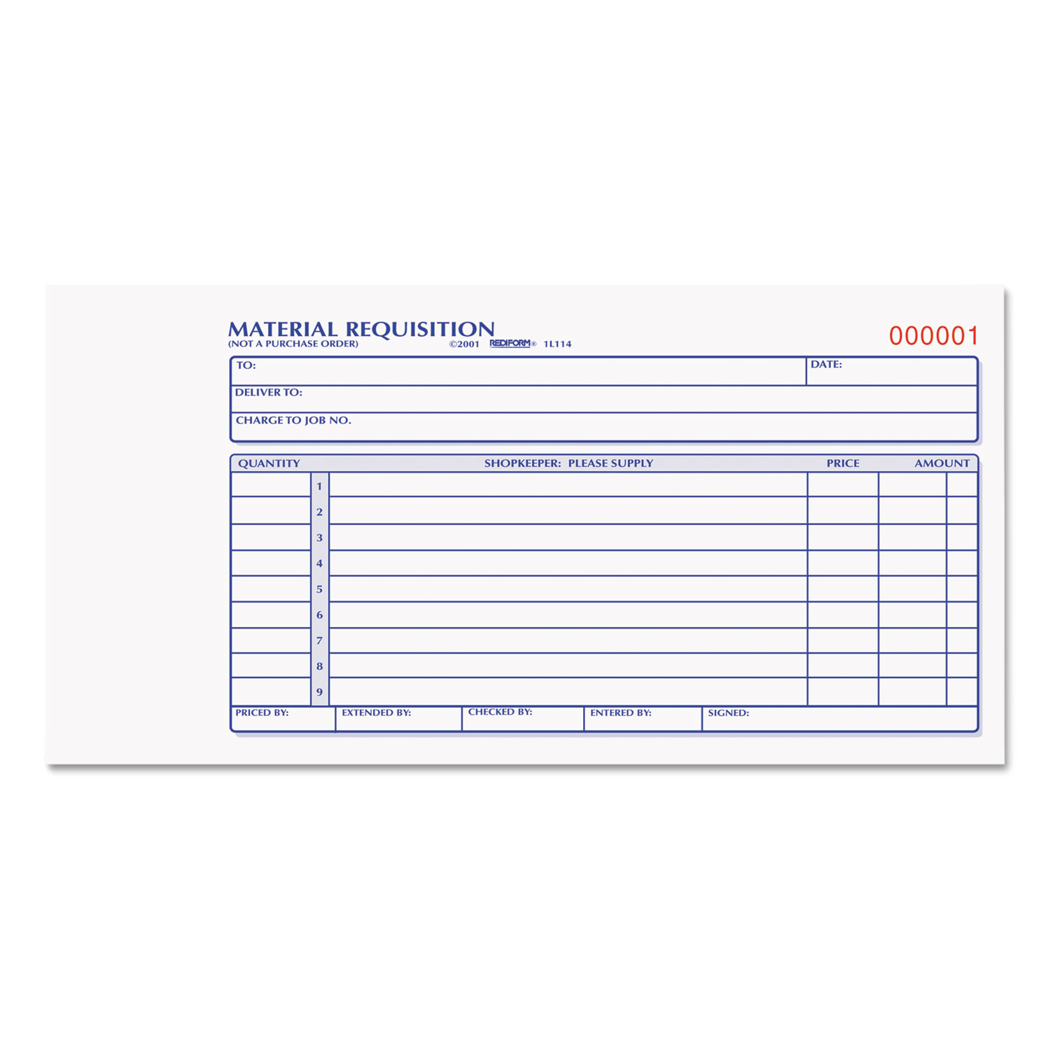 Rediform RED1L114 Material Requisition Book, 7 7/8 x 4 1/4, Two-Part Carbonless, 50-Set Book