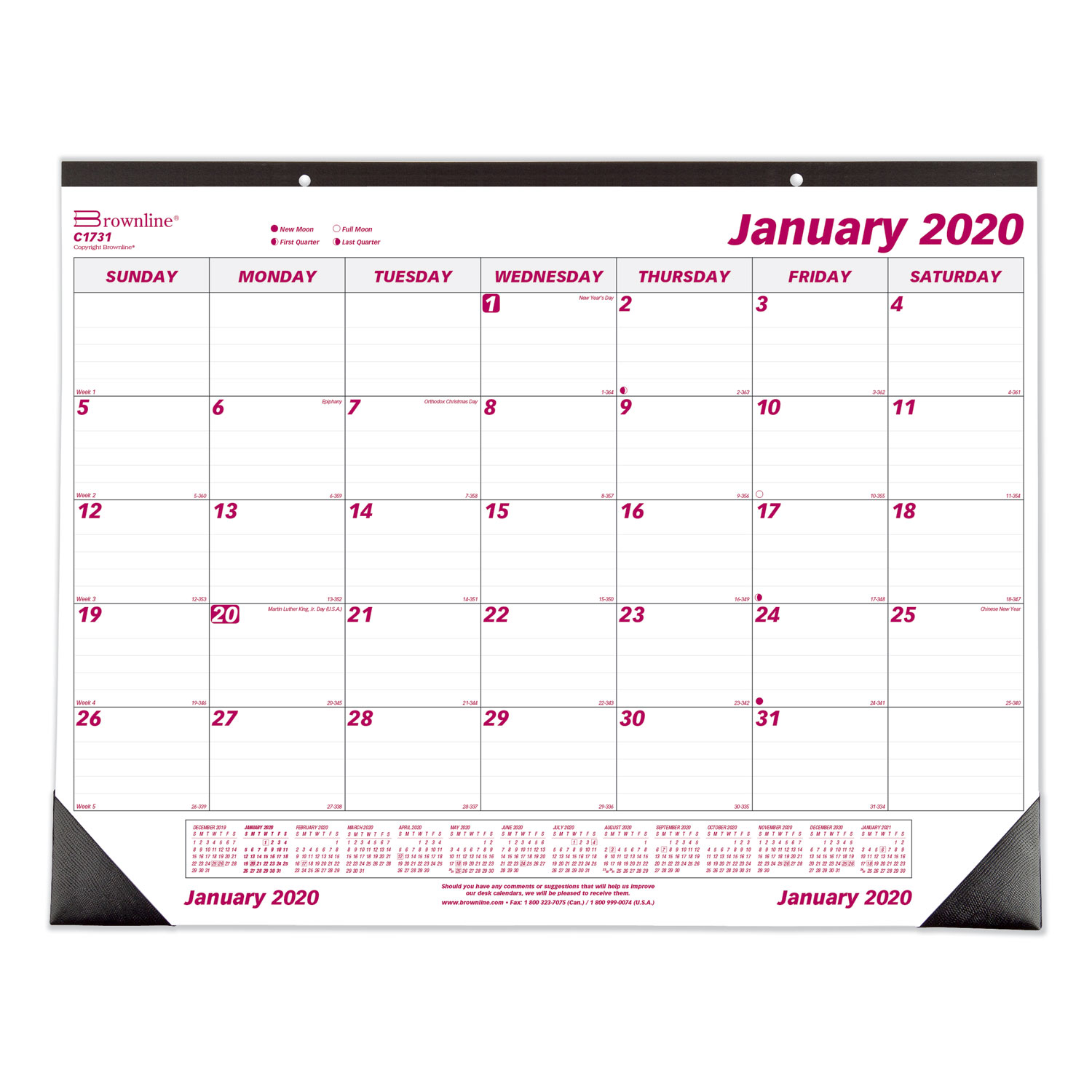 Brownline REDC1731 Monthly Deskpad Calendar, Chipboard, 22 x 17, 2019