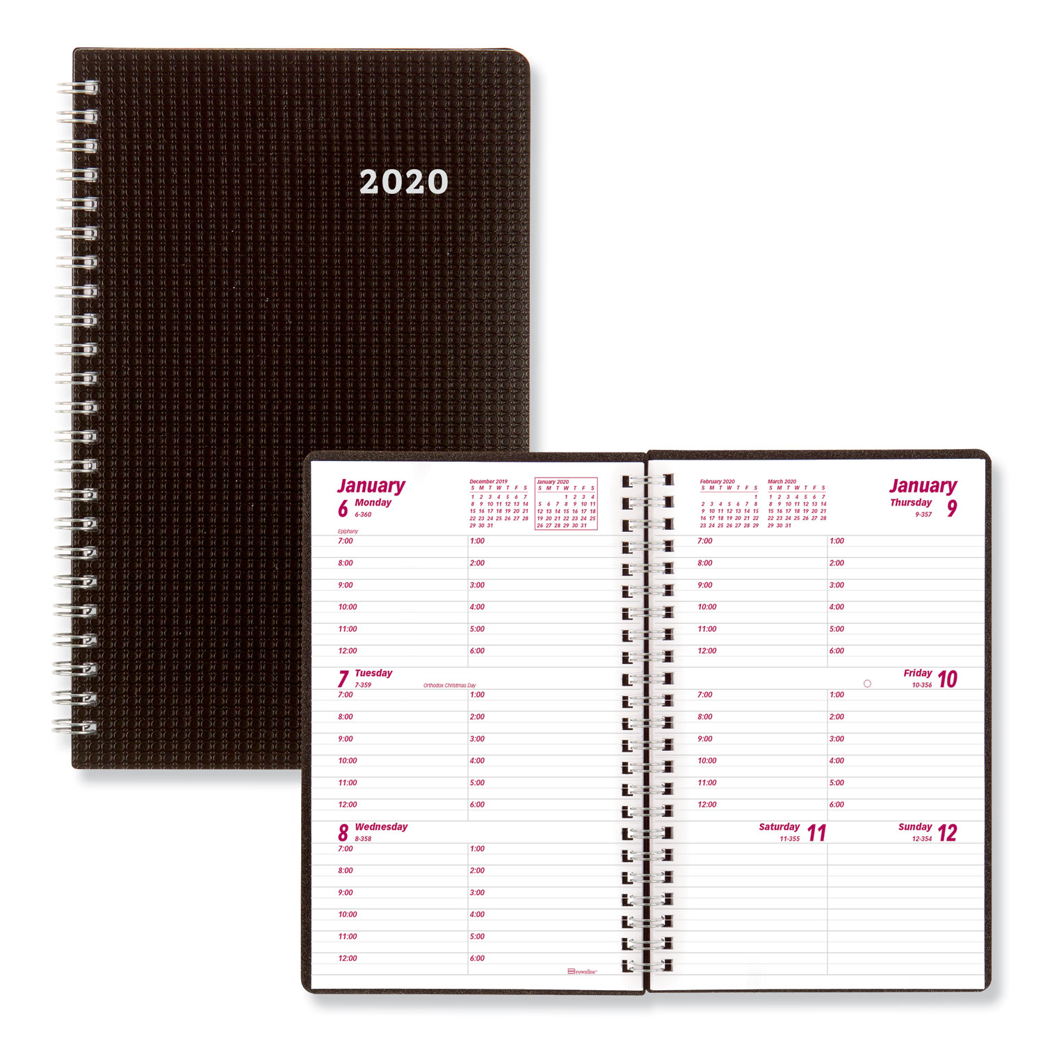 Brownline REDCB75VBLK DuraFlex Weekly Planner, 8 x 5, Black, 2019