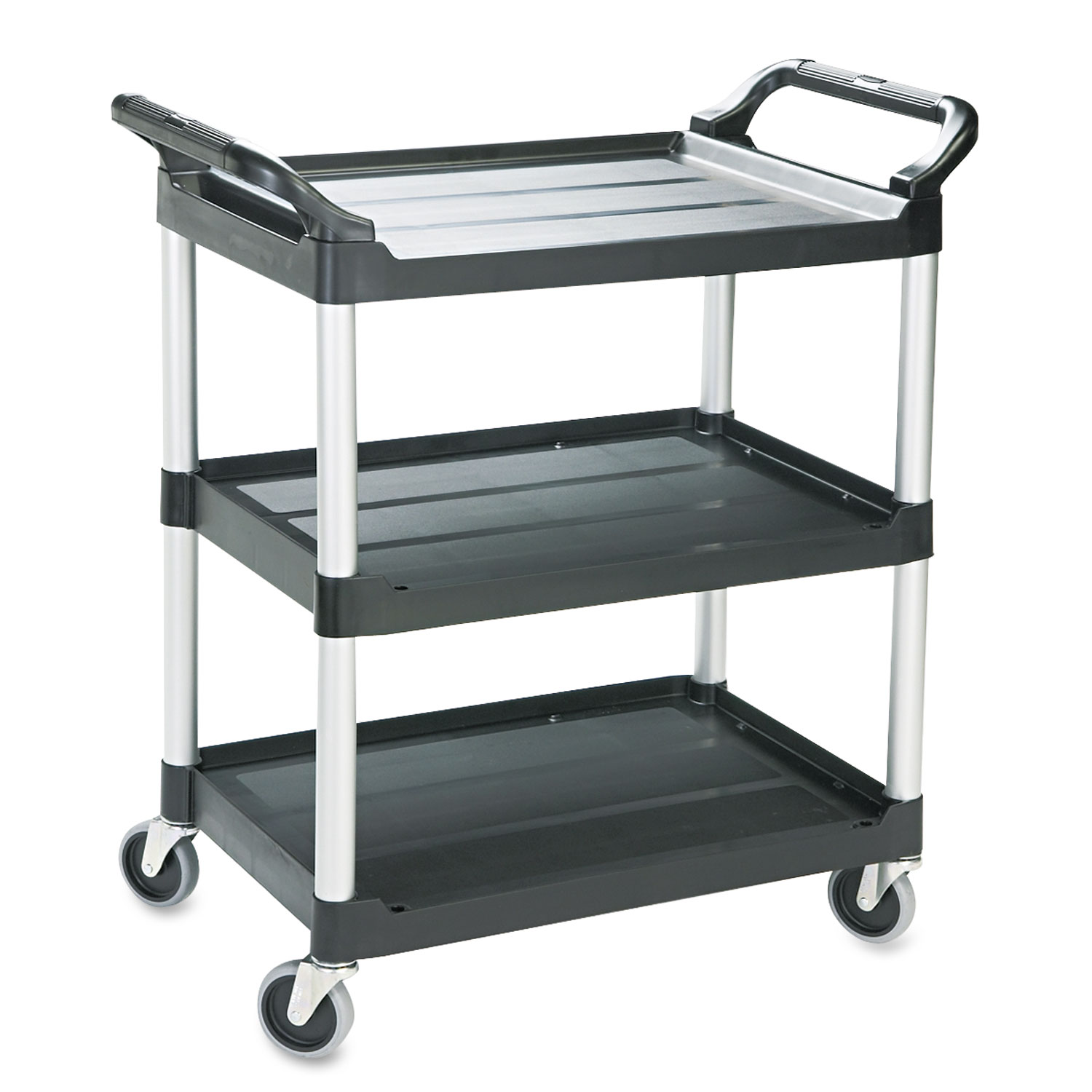 Rubbermaid Commercial RCP342488BLA Economy Plastic Cart, Three-Shelf, 18-5/8w x 33-5/8d x 37-3/4h, Black