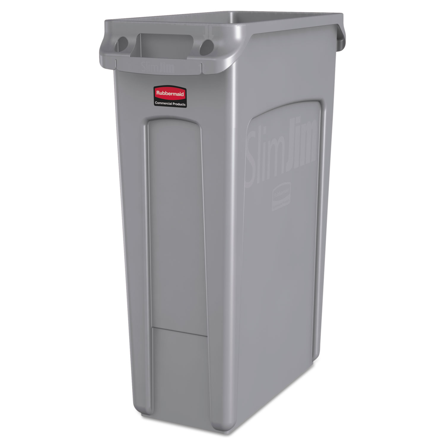 Rubbermaid Commercial RCP354060GY Slim Jim Receptacle w/Venting Channels, Rectangular, Plastic, 23gal, Gray