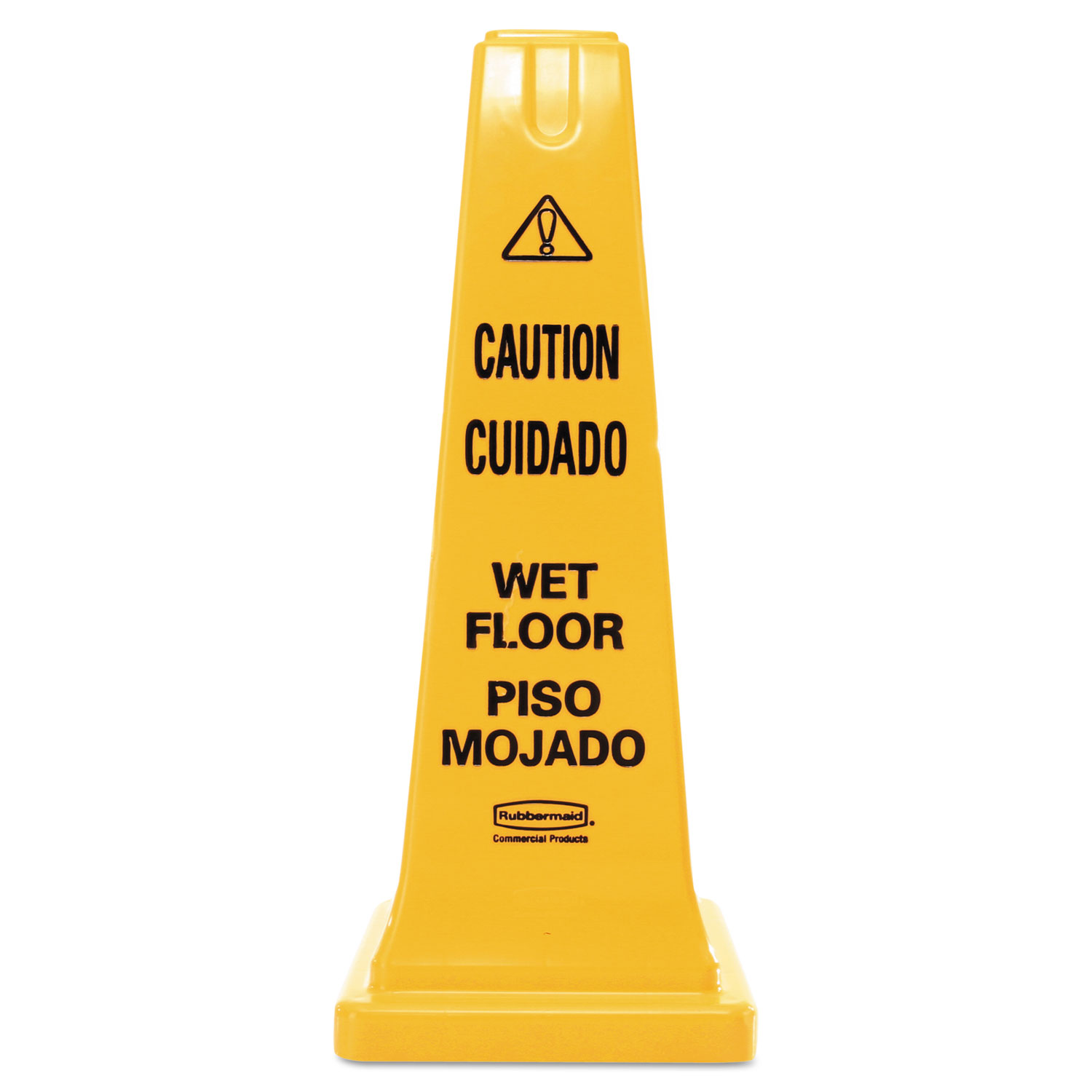 Rubbermaid Commercial RCP627777 Four-Sided Caution, Wet Floor Safety Cone, 10 1/2w x 10 1/2d x 25 5/8h, Yellow