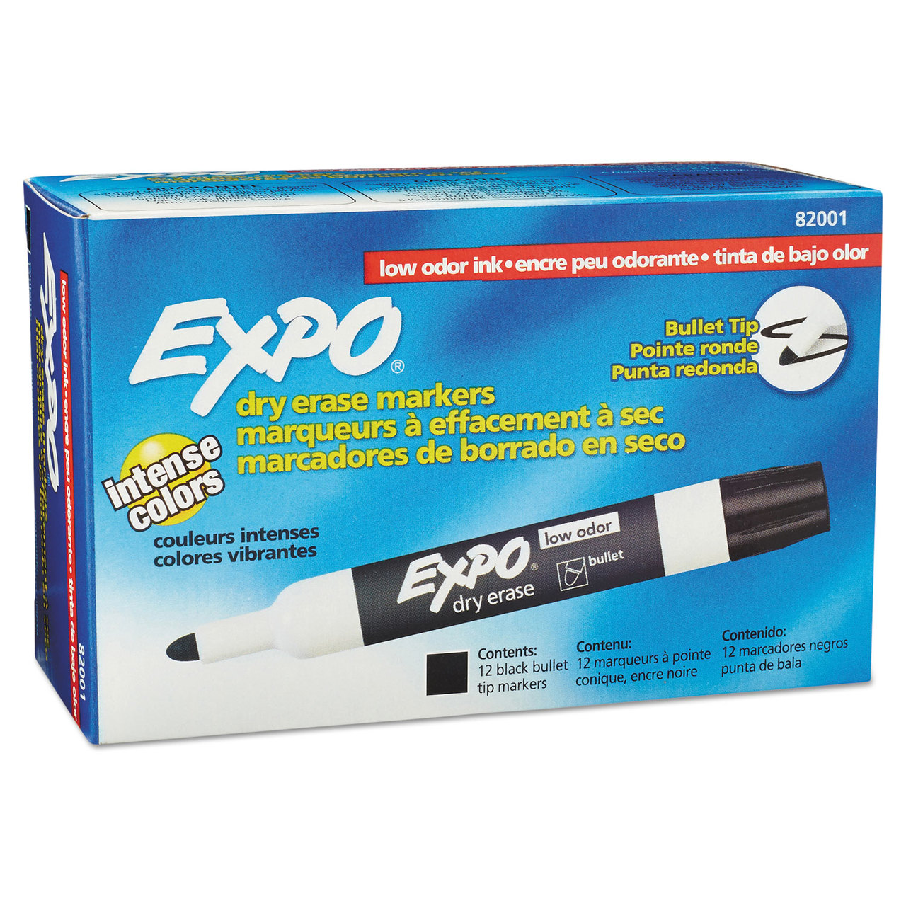 EXPO SAN82001A Low-Odor Dry-Erase Marker, Medium Bullet Tip, Black, Dozen