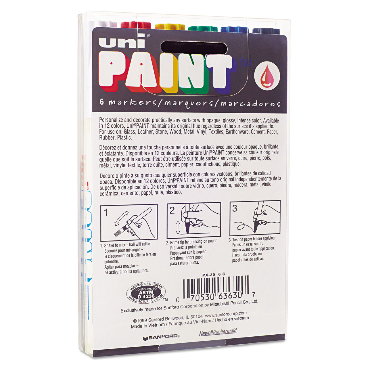 Sanford uni-Paint UBC63630 Permanent Marker, Medium Bullet Tip, Assorted Colors, 6/Set