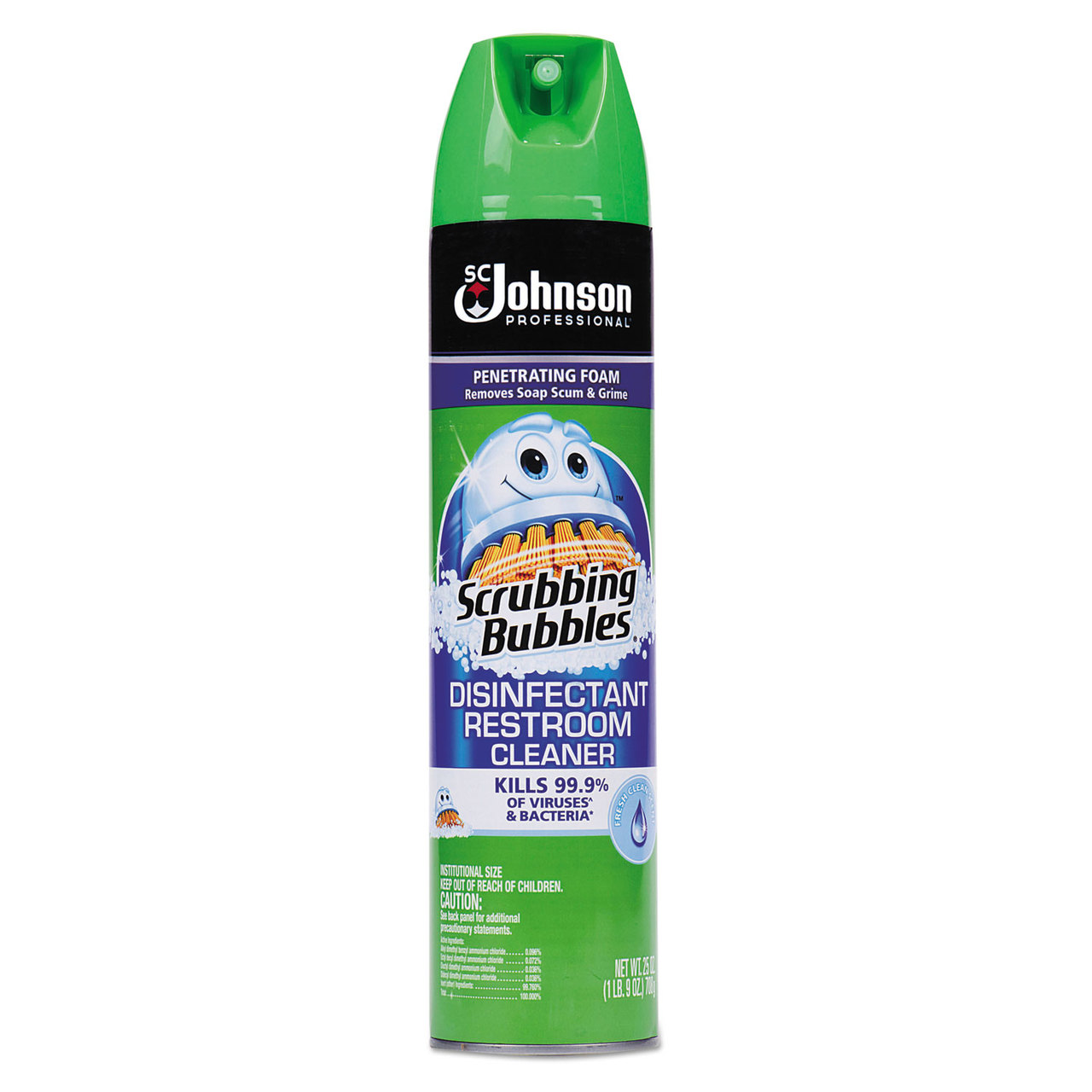 Scrubbing Bubbles SJN313358 Multi Surface Bathroom Cleaner, Clean Fresh Scent, 25 oz Aerosol Can, 12/Case