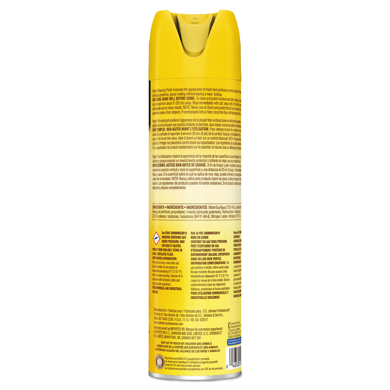 Pledge SJN301168 Furniture Polish, Lemon, 14.2 oz, Aerosol, 6/Carton