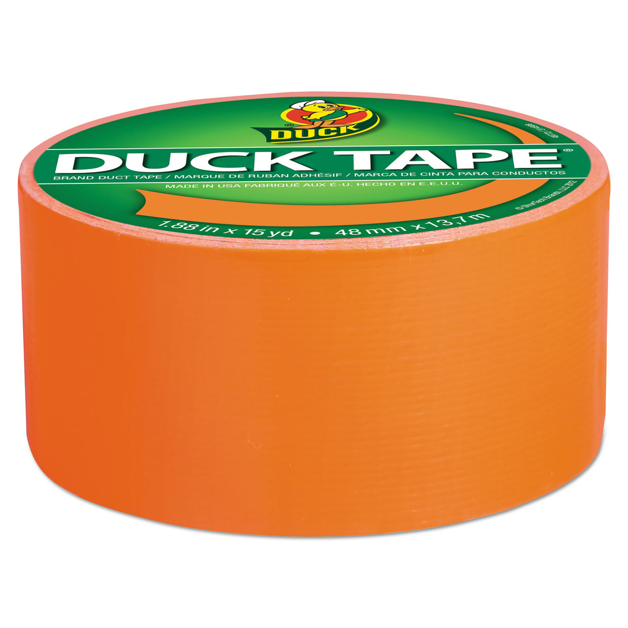Duck DUC1265019 Colored Duct Tape, 9 mil, 1.88" x 15 yds, 3" Core, Neon Orange