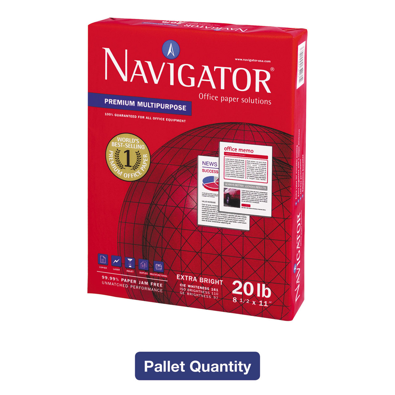 Navigator SNANMP1120PLT Premium Multipurpose Paper, 97 Bright, 20lb, Letter, White, 200,000 Sheets/PLT