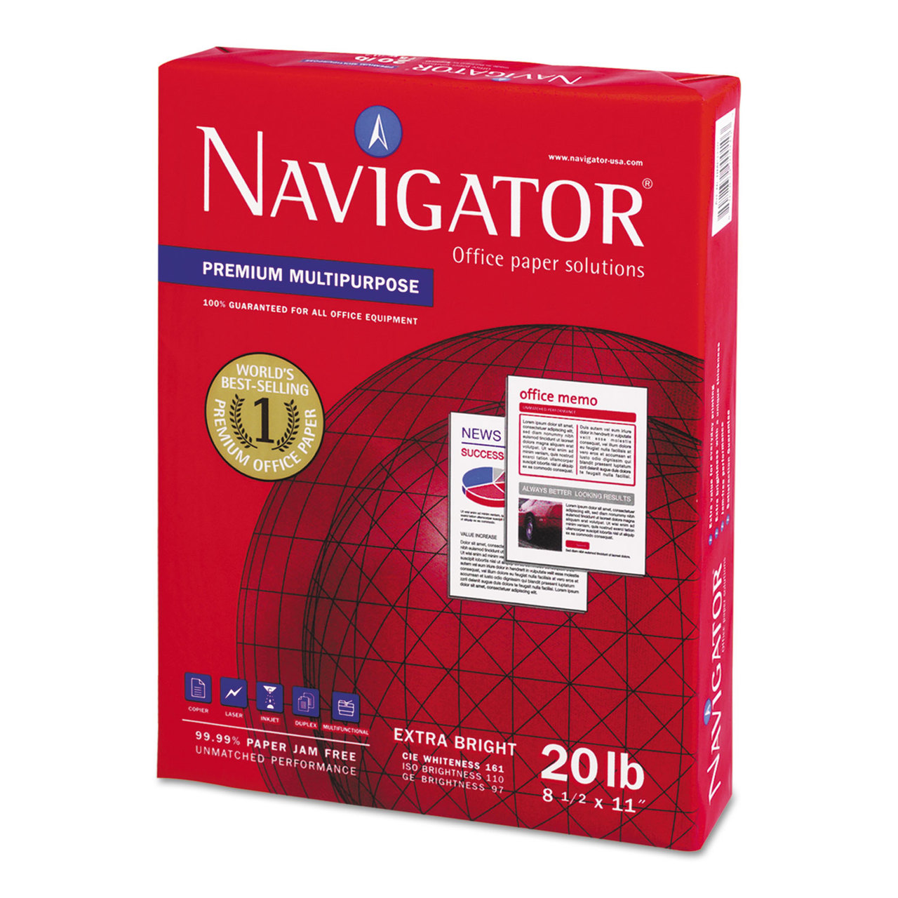 Navigator SNANMP1120PLT Premium Multipurpose Paper, 97 Bright, 20lb, Letter, White, 200,000 Sheets/PLT