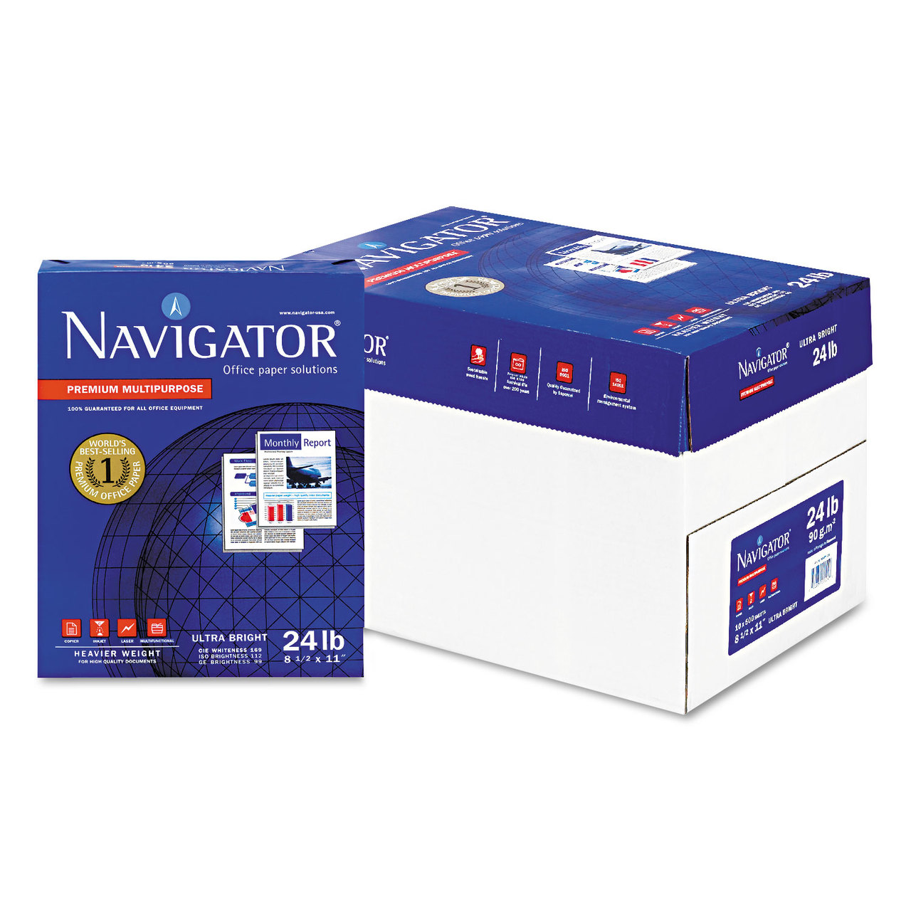 Navigator SNANMP1124 Premium Multipurpose Paper, 99 Brightness, 24lb, 8-1/2 x 11, White, 5000/Case
