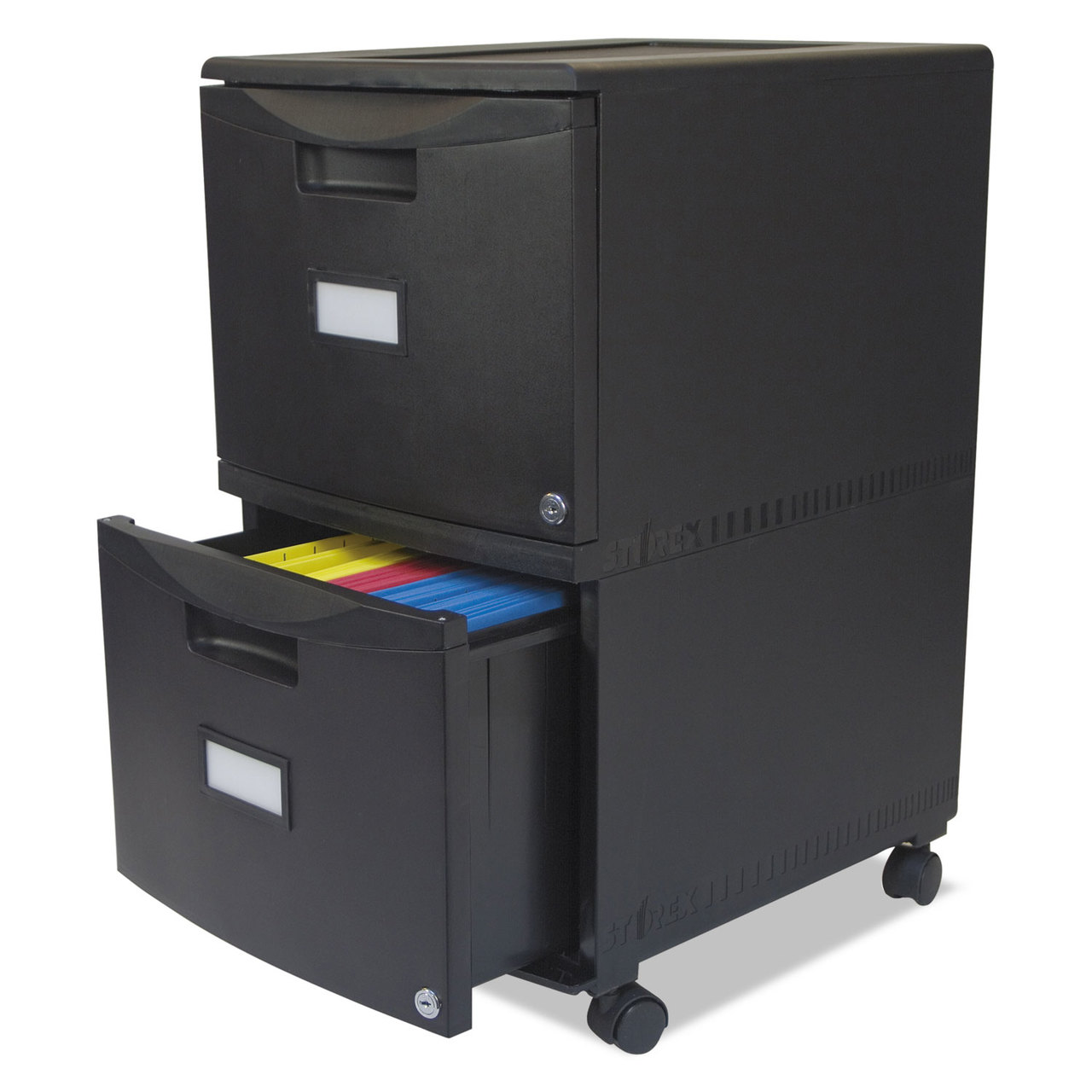 Storex STX61312B01C Two-Drawer Mobile Filing Cabinet, 14-3/4w x 18-1/4d x 26h, Black