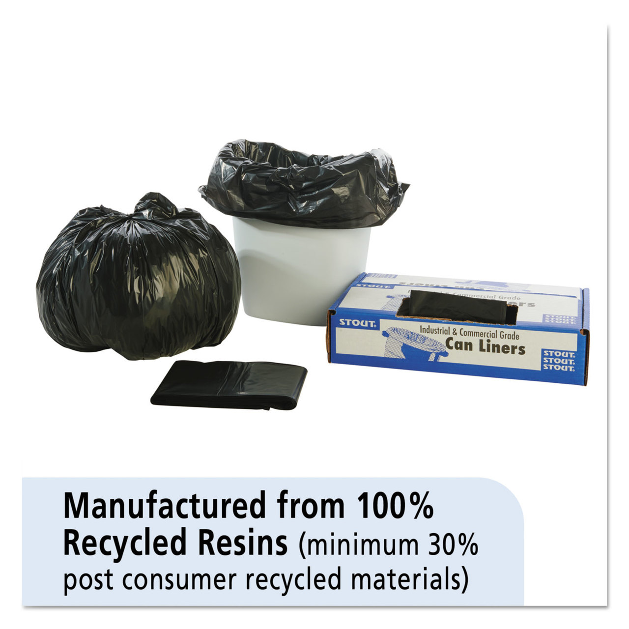 Stout by Envision STOT2424B10 100% Recycled Plastic Trash Bags, 7-10gal, 1mil, 24 x 24, Brown/Black, 250/CT