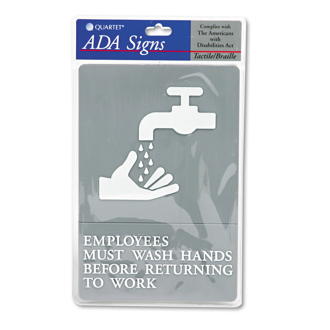 Headline Sign USS4726 ADA Sign, EMPLOYEES MUST WASH HANDS... Tactile Symbol/Braille, 6 x 9, Gray