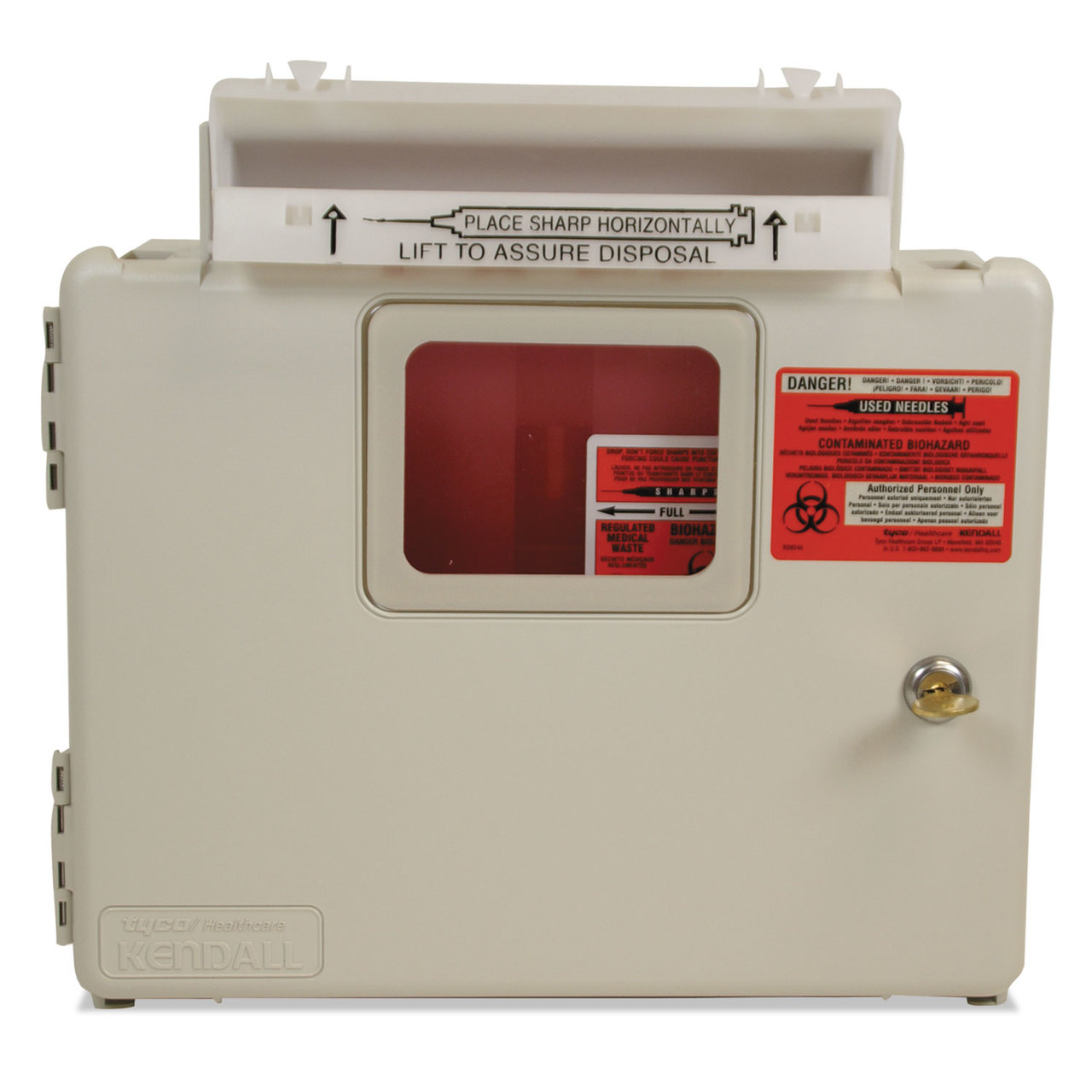 Covidien CVDSWMU000609 Locking Wall Mount Sharps Cabinet System, 5 qt, 13 x 5 x 13, Beige