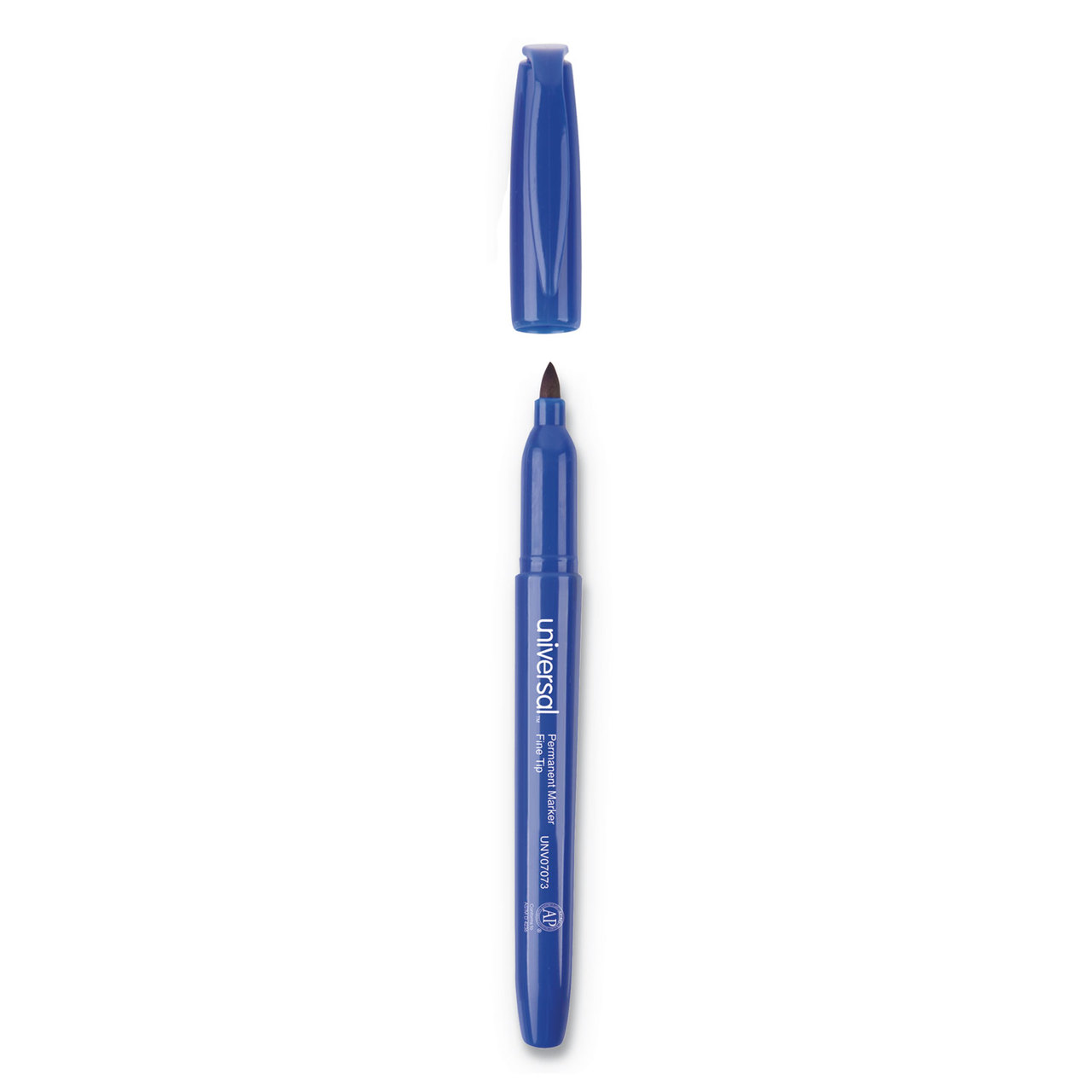 Universal UNV07073 Pen-Style Permanent Marker, Fine Bullet Tip, Blue, Dozen