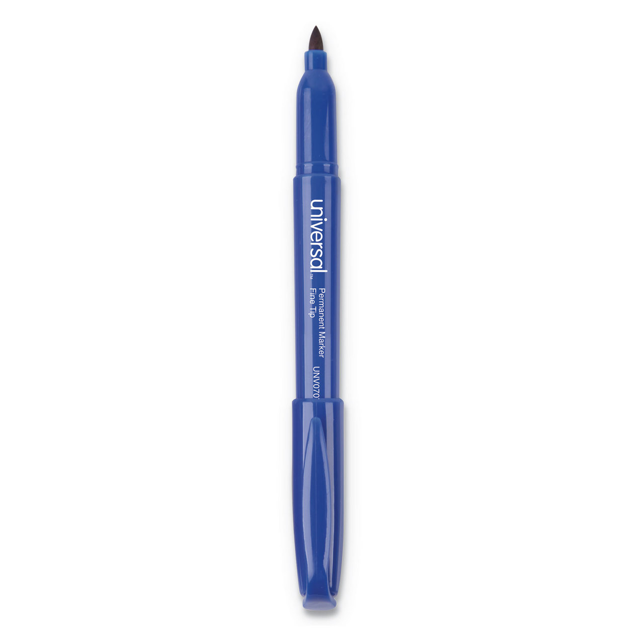 Universal UNV07073 Pen-Style Permanent Marker, Fine Bullet Tip, Blue, Dozen
