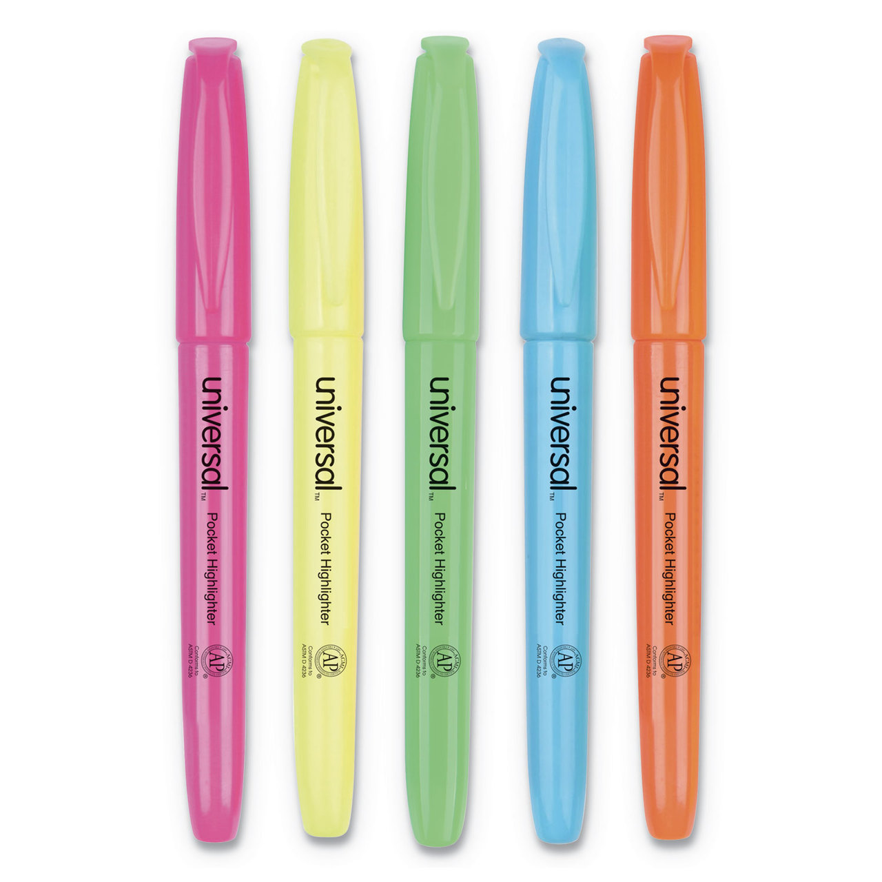 Universal UNV08850 Pocket Highlighter, Chisel Tip, Fluorescent Colors, 5/Set