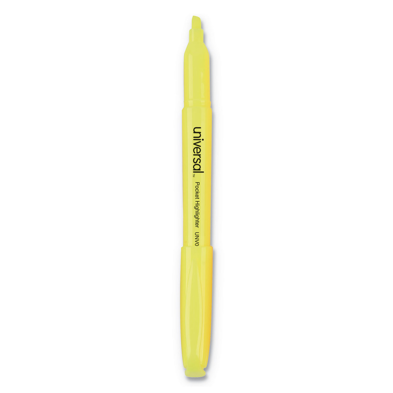 Universal UNV08851 Pocket Clip Highlighter, Chisel Tip, Fluorescent Yellow Ink, Dozen