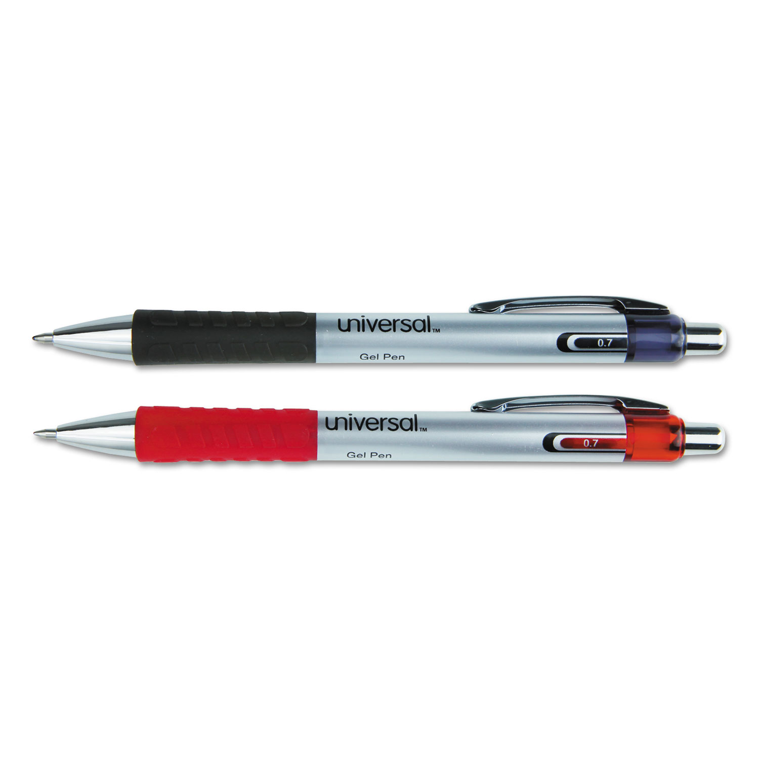 Universal UNV39720 Comfort Grip Retractable Gel Pen, Medium 0.7mm, Black Ink, Silver Barrel, Dozen