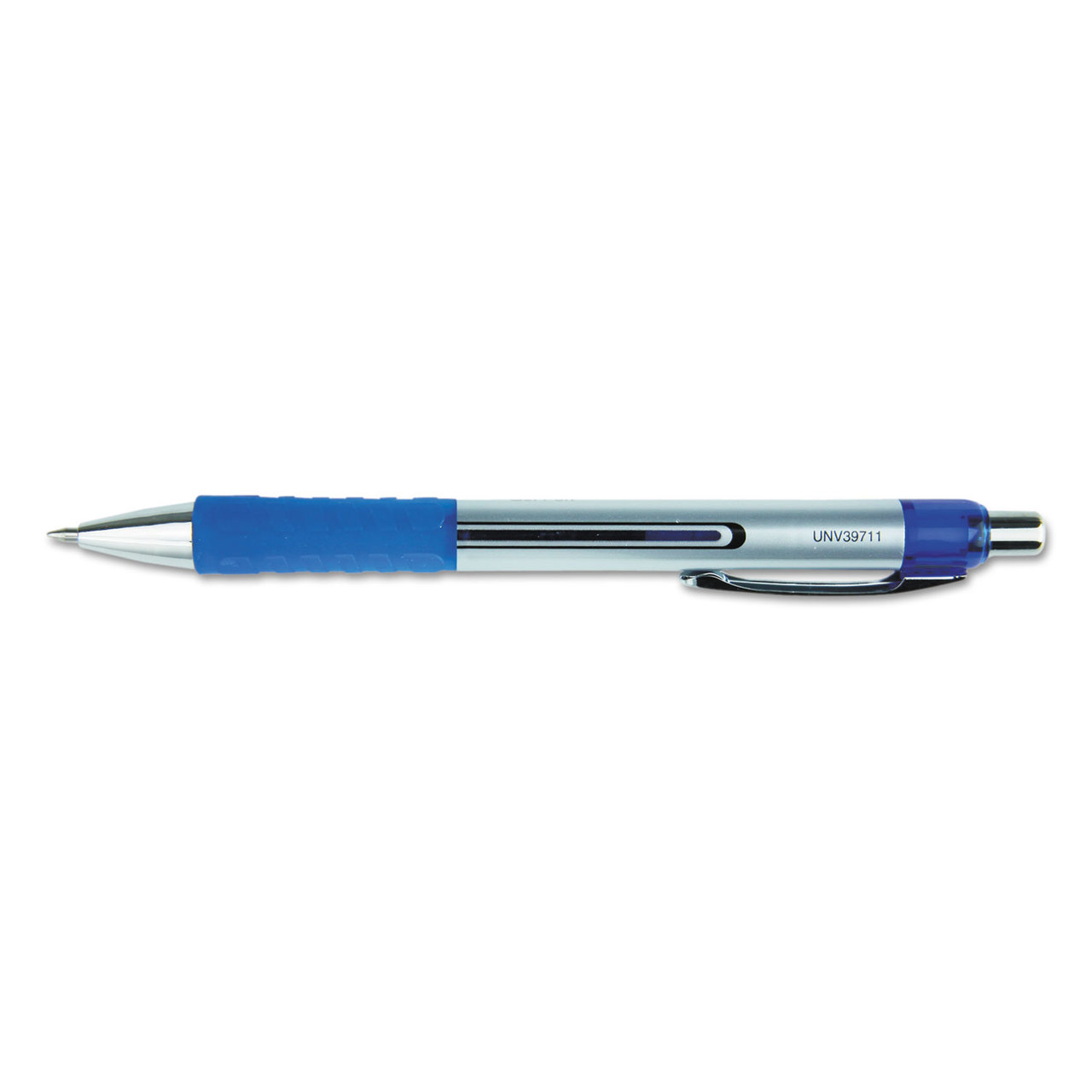 Universal UNV39721 Comfort Grip Retractable Gel Pen, Medium 0.7mm, Blue Ink, Silver Barrel, Dozen