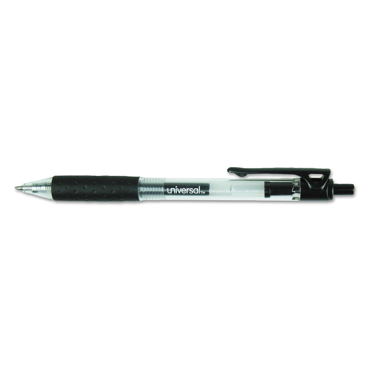 Universal UNV39912 Comfort Grip Retractable Gel Pen, 0.7mm, Black Ink, Smoke Barrel, Dozen