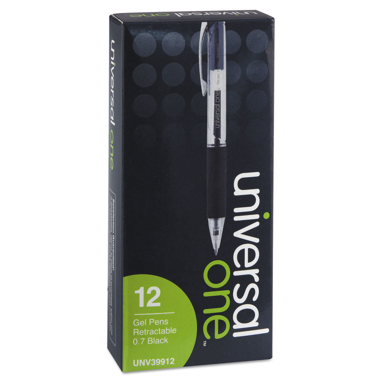 Universal UNV39912 Comfort Grip Retractable Gel Pen, 0.7mm, Black Ink, Smoke Barrel, Dozen